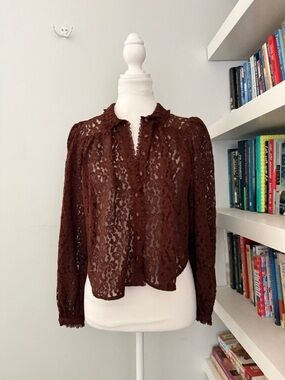 Caroline Constas Chocolate Brown Floral Lace Long Sleeve Top XS